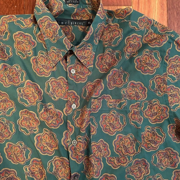 VINTAGE | Time Pieces unisex green floral button down size XL - Picture 4 of 5